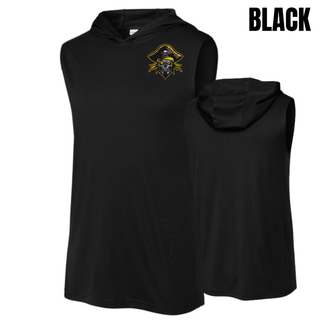 Black Pirates Baseball Pocket Pirate Competitor sleeveless hoodie front and back with skull graphic on the left chest