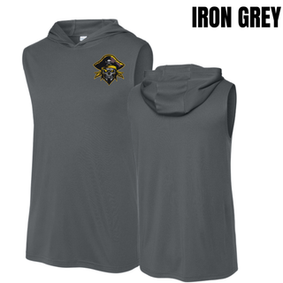 Iron Grey Pirates Baseball Pocket Pirate Competitor sleeveless hoodie front and back with skull graphic on the left chest