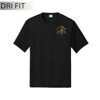 Black Dri-Fit performance top featuring the Pirates Baseball Pocket Pirate skull graphic on the left chest