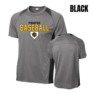 Pirates Baseball Stacked Logo Colorblock Contender Top in Grey Heather with Black
