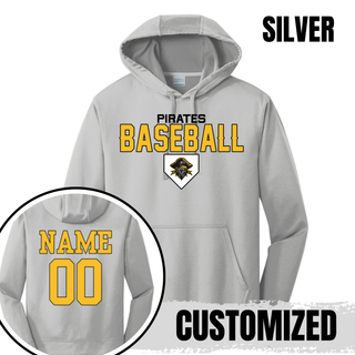 Pirates Baseball Stacked Logo Performance Hoodie - Silver Custom
