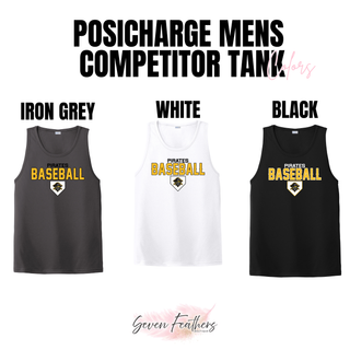 Pirates Baseball Stacked Logo PosiCharge Competitor Tank in Iron Grey, White, and Black