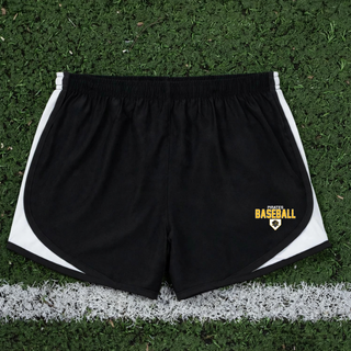 Pirates Baseball Stacked Logo Women's Cadence Performance Shorts in Black and White, on model