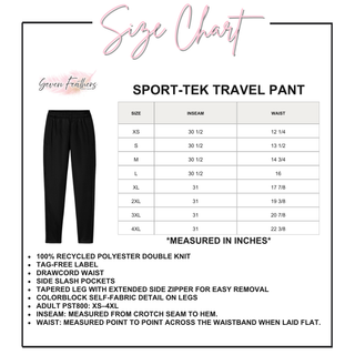 Pirates Baseball Travel Pant V1 Sport-Tek travel pant size chart