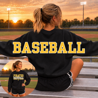 Pirates Baseball Varsity Bar Oversized Crewneck in Black, back print, on model