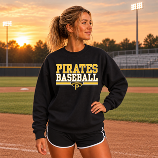 Pirates Baseball Varsity Bar Oversized Crewneck in Black, front, on model