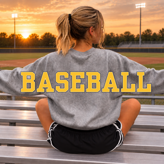 Pirates Baseball Varsity Bar Oversized Back Print Crewneck or Hoodie in Sport Grey, back print, on model