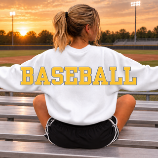 Pirates Baseball Varsity Bar Oversized Back Print Crewneck or Hoodie in White, front, on model