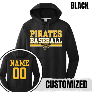 Pirates Baseball Varsity Bar Performance Hoodie in Charcoal, customized with name and number
