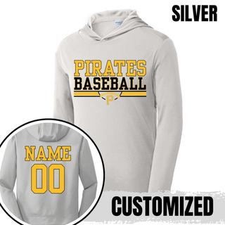 Pirates Baseball Varsity Bar PosiCharge Competitor Hoodie in Silver, customized with name and number