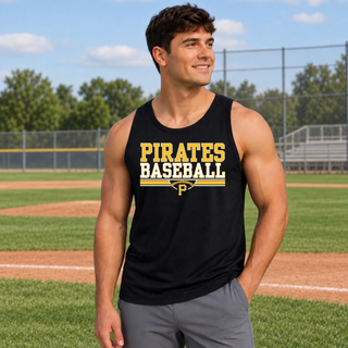 Pirates Baseball Varsity Bar PosiCharge Competitor Tank in Black, on model