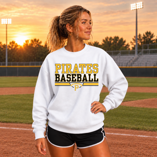 Pirates Baseball Varsity Bar Top in White, on model