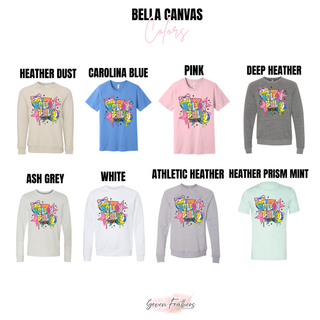 Pop Star Volleyball Bella Canvas colors heather dust carolina blue pink deep heather ash grey white athletic heather heather prism mint
