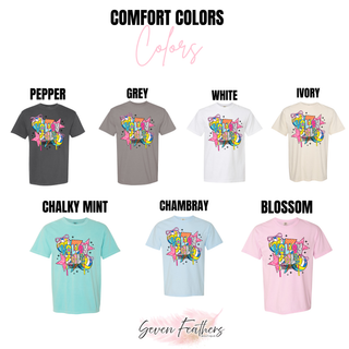 Pop Star Volleyball Comfort Colors tee in pepper, grey, white, ivory, chalky mint, chambray, and blossom
