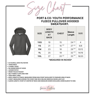Port & Co Youth Performance Fleece Pullover Hooded Sweatshirt size chart
