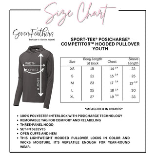 Youth PosiCharge Competitor hoodie size chart for XS through XL