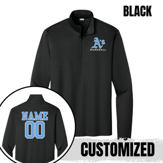 Black Prime Athletics Baseball A's Logo PosiCharge Quarter-Zip with left-chest A's Baseball logo and optional back name and number