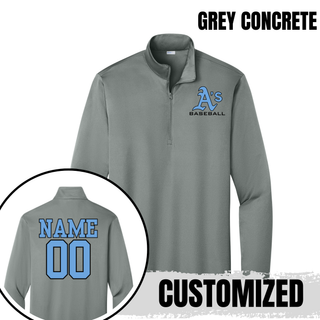 Grey Concrete Prime Athletics Baseball A's Logo PosiCharge Quarter-Zip with left-chest A's Baseball logo and optional back name and number
