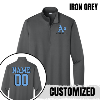 Iron Grey Prime Athletics Baseball A's Logo PosiCharge Quarter-Zip with left-chest A's Baseball logo and optional back name and number