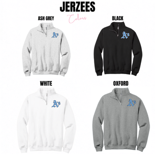 Prime Athletics Baseball A's Pocket Fleece Quarter-Zip in Ash Grey, Black, White, and Oxford with left-chest A's pocket design