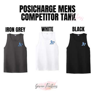 Prime Athletics Baseball A's Pocket Men's PosiCharge Competitor Tank in Iron Grey, White, and Black with light blue A's logo on the left chest