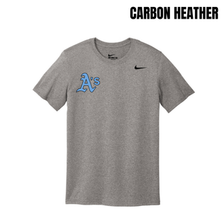 Prime Athletics Baseball A's Pocket men's rLegend tee in Carbon Heather with the A's logo in light blue lettering on the left chest