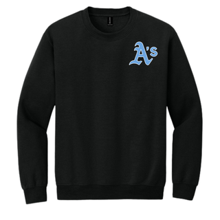Black Prime Athletics Baseball A's Pocket Top folded flat with a stylized light blue A's lettering design on the left chest