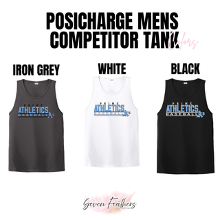 Prime Athletics Baseball Block Logo Men's PosiCharge Competitor Tank color options in Iron Grey, White, and Black