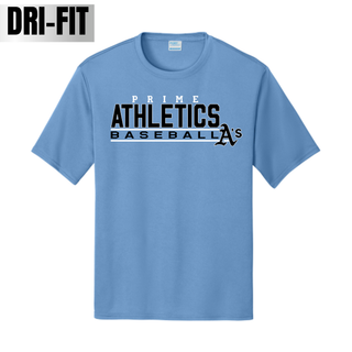 Carolina Blue Prime Athletics Baseball Block Logo performance top with black and white design