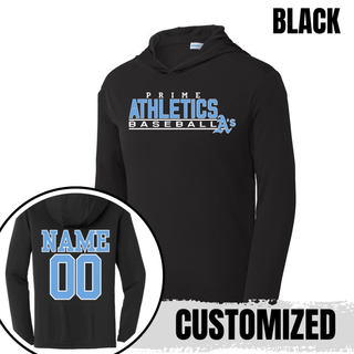 Black PosiCharge Competitor Hoodie with the Block Logo on the chest and customizable Name and 00 on the back