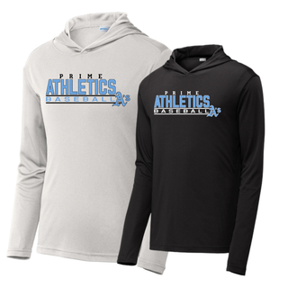 Silver and black PosiCharge Competitor Hoodies with the Prime Athletics Baseball Block Logo A's wordmark on the chest