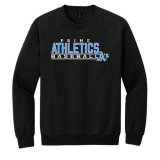 Black Prime Athletics Baseball Block Logo crewneck sweatshirt with Carolina Blue, black, and white design