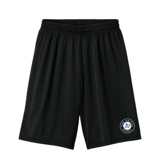 Black Prime Athletics Baseball Circle Logo Cooling Performance Shorts with the circle badge design on the lower left leg