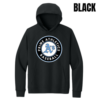 Black Prime Athletics Baseball Circle Logo Men's Dri-FIT Primary Hoodie with the round team badge centered on the front