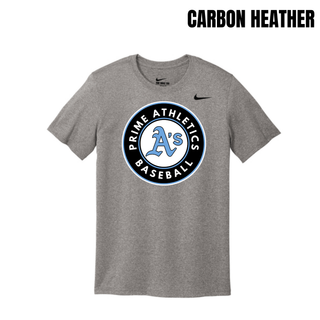 Carbon Heather Prime Athletics Baseball Circle Logo Men's rLegend Tee with the round team badge centered on the front