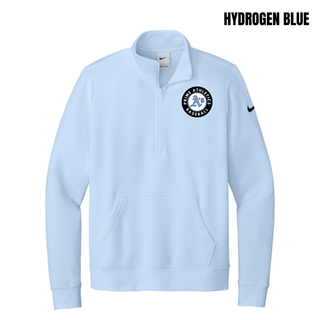 Prime Athletics Baseball Circle Logo Women's Club Fleece Half-Zip in Hydrogen Blue with circle badge on left chest