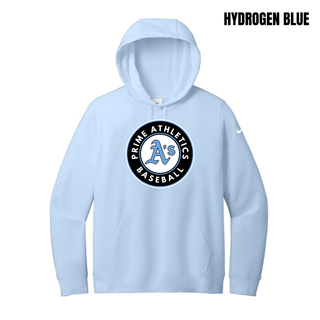 Hydrogen Blue Prime Athletics Baseball women’s fleece hoodie with Carolina Blue, black and white circle logo