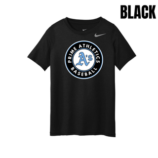 Black Prime Athletics Baseball Circle Logo Youth rLegend Tee with the round team badge centered on the front