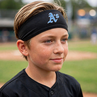 Black Prime Athletics Baseball Classic A's Logo Performance Headband, product view 3