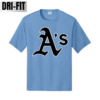 Carolina Blue Prime Athletics Baseball Classic A's Logo Performance Top with the large A's mark