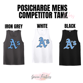 Prime Athletics Baseball Classic A's Logo PosiCharge Competitor Tank in Iron Grey, White, and Black with large centered A's logo