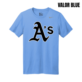 Valor Blue Prime Athletics Baseball Classic Logo Men's rLegend Tee with a large, centered A's logo in black lettering with a white outline
