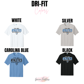 Prime Athletics Baseball Classic Logo performance top color options in White, Silver, Carolina Blue, and Black