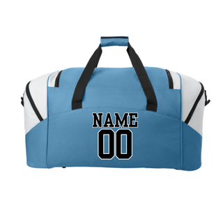 Carolina Blue and Grey Prime Athletics Baseball duffel bag with optional printed name and number