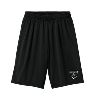Black Prime Athletics Baseball Home Plate Logo Cooling Performance Shorts with the Prime Athletics home plate emblem on the lower left leg