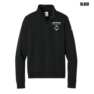 Prime Athletics Baseball Home Plate Logo Women's Club Fleece Half-Zip in Black with home plate emblem on left chest