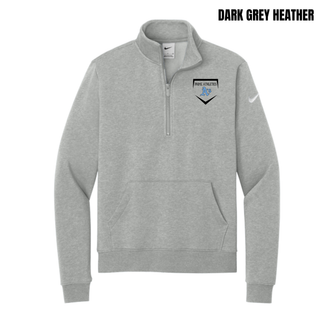Prime Athletics Baseball Home Plate Logo Women's Club Fleece Half-Zip in Dark Grey Heather with home plate emblem on left chest