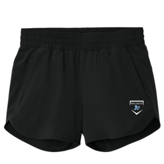 Black Prime Athletics Baseball Home Plate Logo Women's Repeat Swift Short detail view of the Prime Athletics home plate logo on the left leg