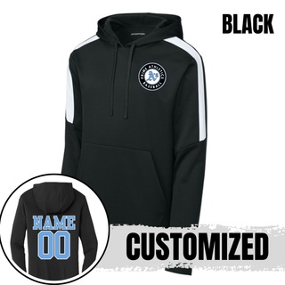 Black Prime Athletics Baseball Pocket Circle Logo Fan Favorite Hoodie with contrasting white panels and optional name and number on the back