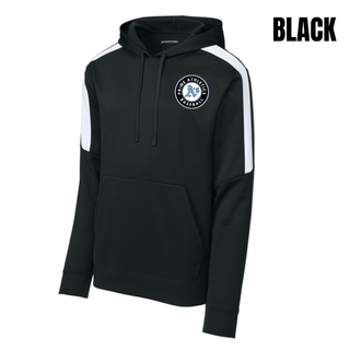 Black Prime Athletics Baseball Pocket Circle Logo Fan Favorite Hoodie with white panels and a pocket-size left-chest design